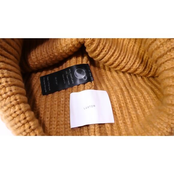 LUXTON Women's Ribbed Cashmere Wool Pom Pom Beanie Hat NIB 220 Camel One Size - Picture 7 of 11